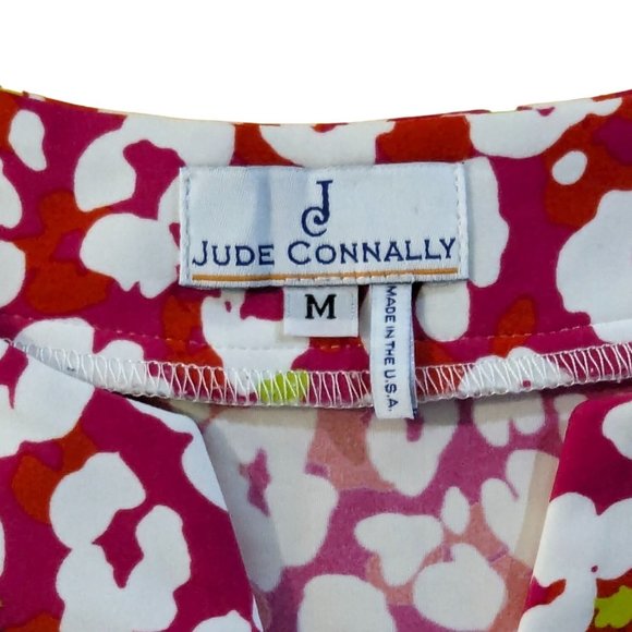 June Connally V neck pink white floral abstract above knee summer dress Size M - Picture 9 of 12